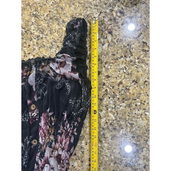 Lapis Anthropology Black Floral Pleated Ruffle Maxi Whimsigoth Dress Medium - Picture 12 of 16